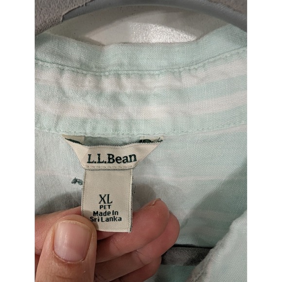 L.L. Bean Women's XL Petite Linen Striped green Long Sleeve Button Down Shirt - Picture 3 of 6